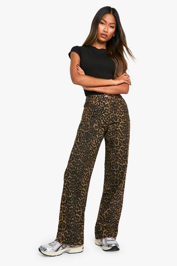 Stretch Luipaardprint Jeans Met Rechte Pijpen brown