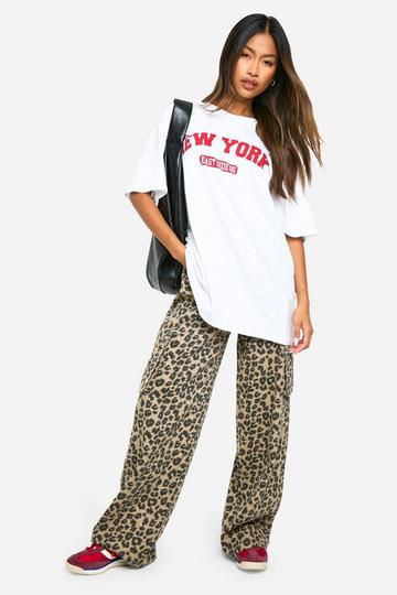 Brown Leopard Print Cargo Wide Leg Jean