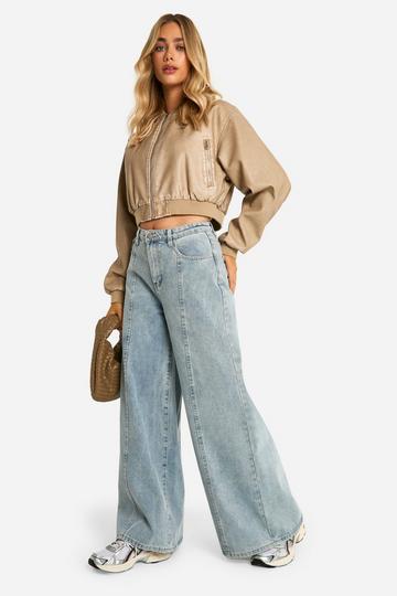 Light Brown Seam Detail Extreme Wide Leg Denim Jeans