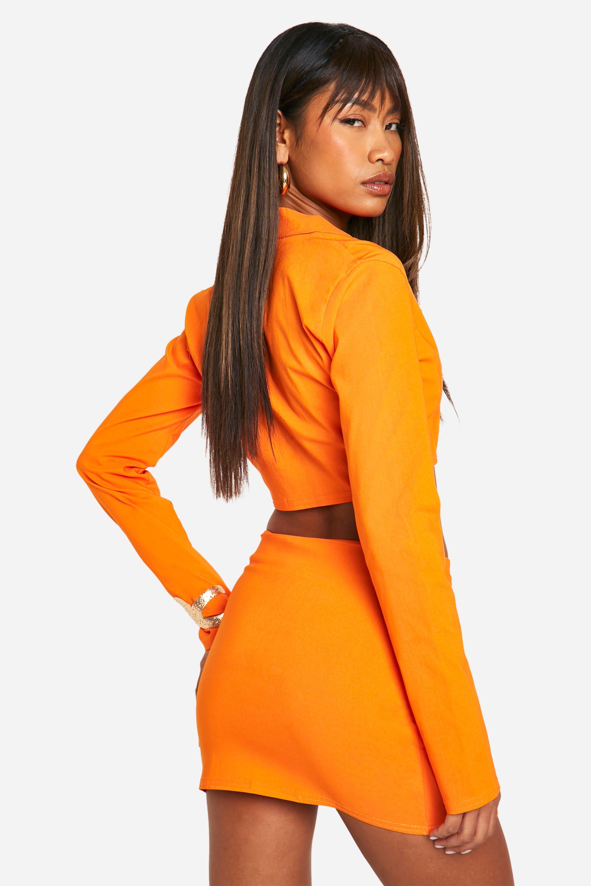 Orange cropped blazer hot sale