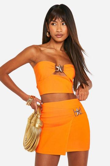 Super Stretch Trim Detail Wrap Skirt orange