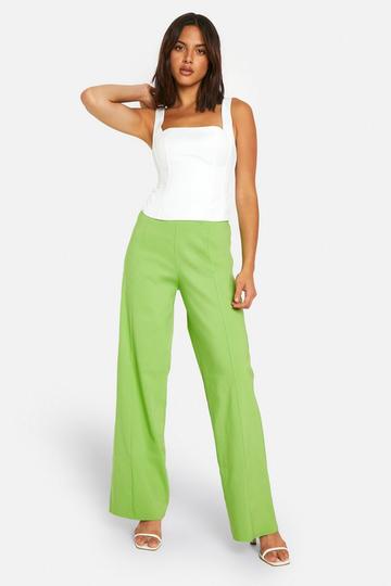 Super Stretch Seam Detail Wide Leg Trousers lime