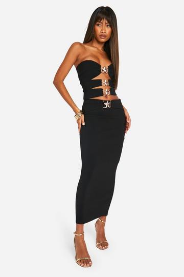 Super Stretch Trim Detail Column Maxi Skirt black