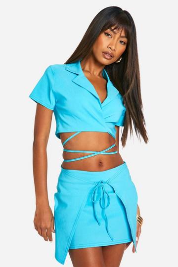 Super Stretch Wrap Front Skort azure