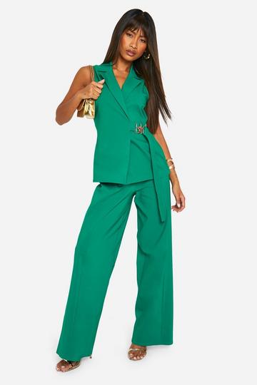 Super Stretch Seam Detail Wide Leg Pants emerald