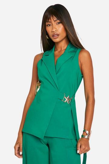 Super Stretch Trim Detail Tie Side Longline Vest emerald