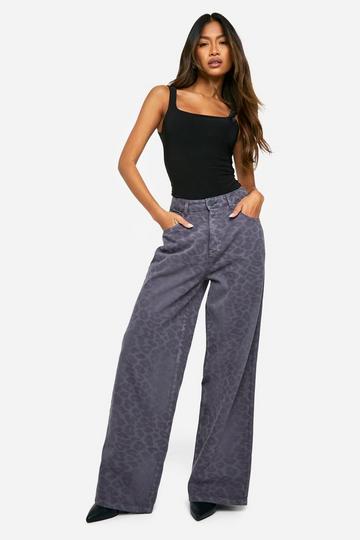 Luipaardprint Laser Print Wide Leg Jeans slate grey