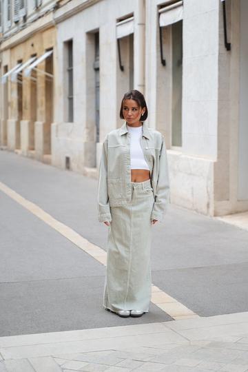 Green Tint Denim Maxi Skirt jade