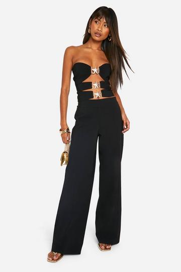 Super Stretch Seam Detail Wide Leg Pants black