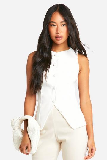 Self Fabric Button Front Vest ivory