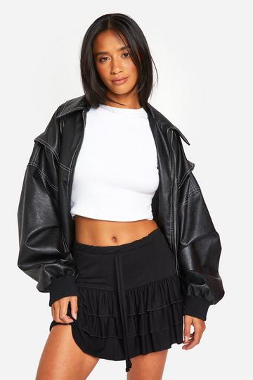 Black Petite Ruffle Mini Skirt