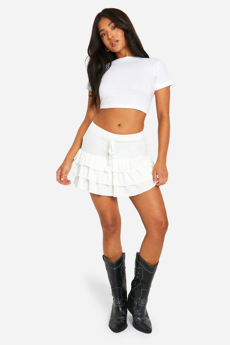 White Petite Ruffle Mini Skirt image number 1