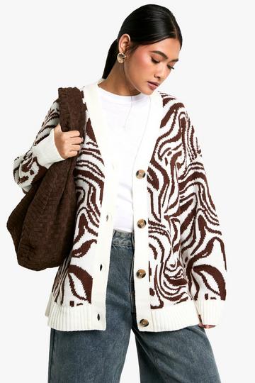 Pattern Detail Oversized Cardigan chocolate