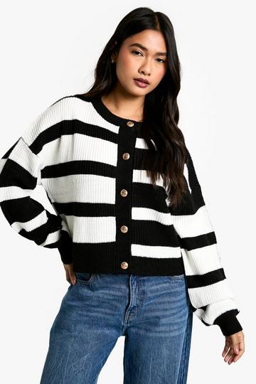 Black Contrast Stripe Cardigan