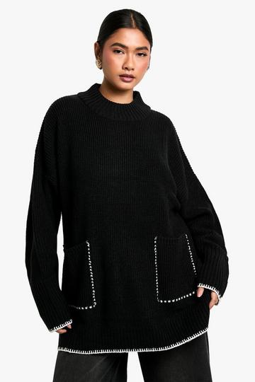 Oversized Trui Met Contrasterende Zoom black