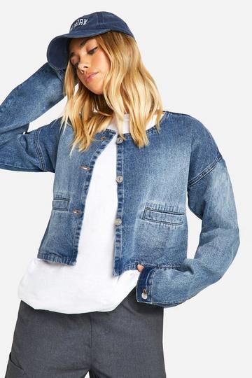 Boxy Pocket Detail Washed Denim Jacket washed indigo