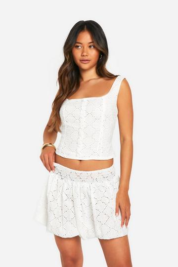 Broderie Puff Ball Mini Skirt ivory