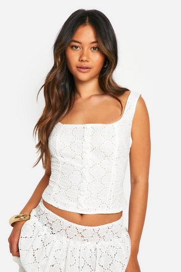 Eyelet Button Front Corset ivory