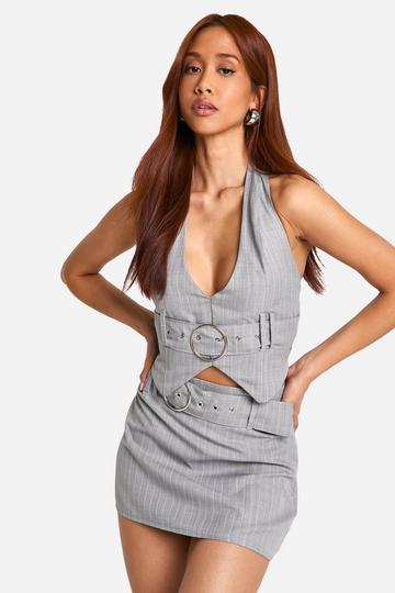 Pinstripe Belted Halter Vest grey marl