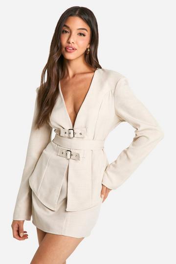 Marl Buckle Detail Blazer stone