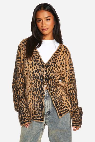 Multi Petite Brushed Leopard Knitted Cardigan