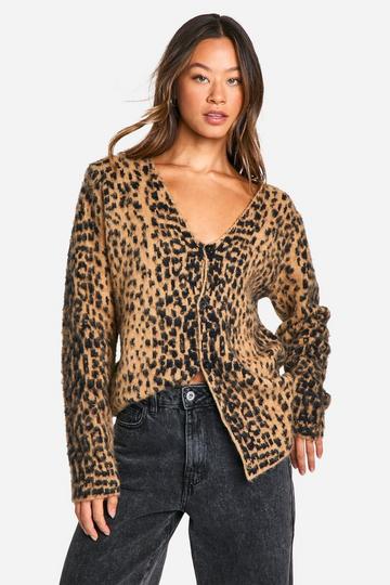 Multi Tall Brushed Leopard Knitted Cardigan