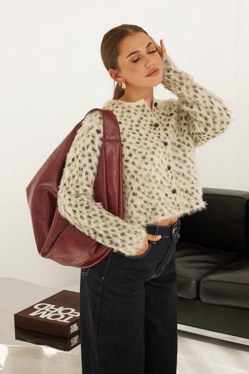 Petite Leopard Knitted Fuzzy Cardigan leopard