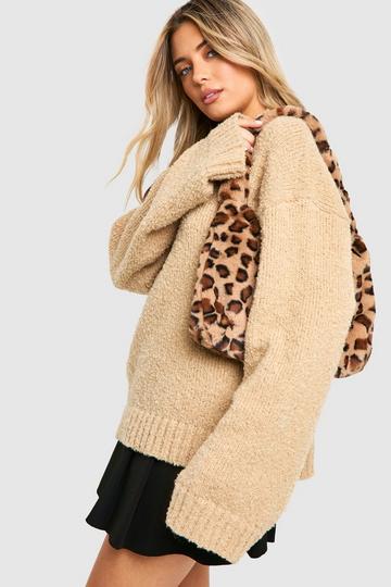 Multi Faux Fur Leopard Shoulder Bag