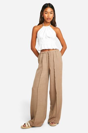 Linen Look Wide Leg Pants mocha