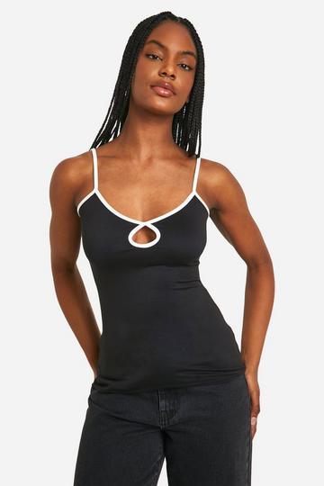 Black Tall Super Soft Contrast Trim Vest Top