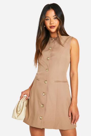 Boat Neck Mock Horn Mini Dress mocha