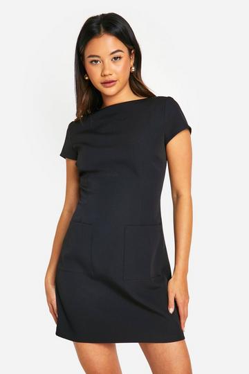 Black Short Sleeve Tailored Mini Dress