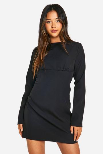 Black Long Sleeve Bow Detail Mini Dress