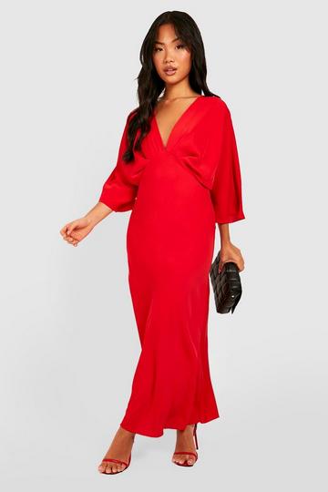 Petite Bias Cut Maxi Jurk Met Engelenmouwen red