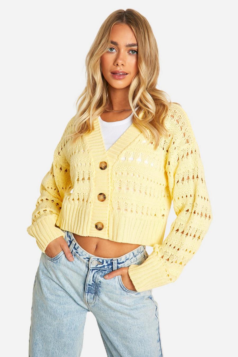 Butter Crochet Button Through Crop Cardigan