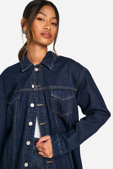 Oversized Onbewerkte Indigo Spijkerjas Met Contrasterende Stiksels dark indigo