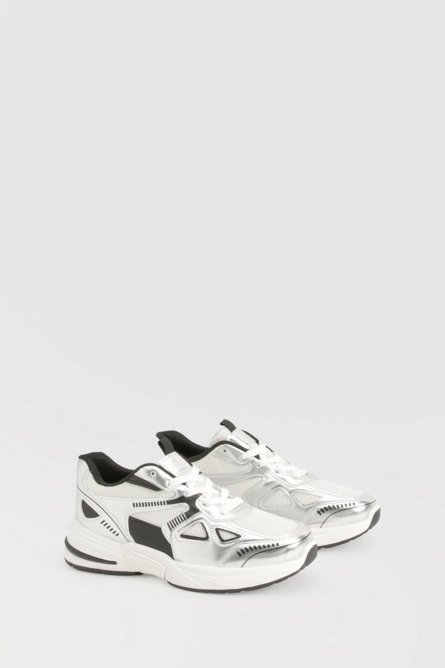 Silver Chunky Panel Detail Trainers image number 1