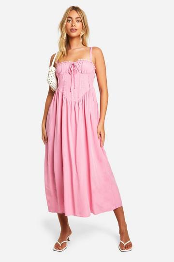 Pink Lace Corset Midi Smock Dress