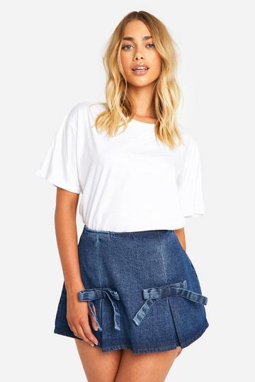 Bow Detail Pleated Denim Mini Skirt denim