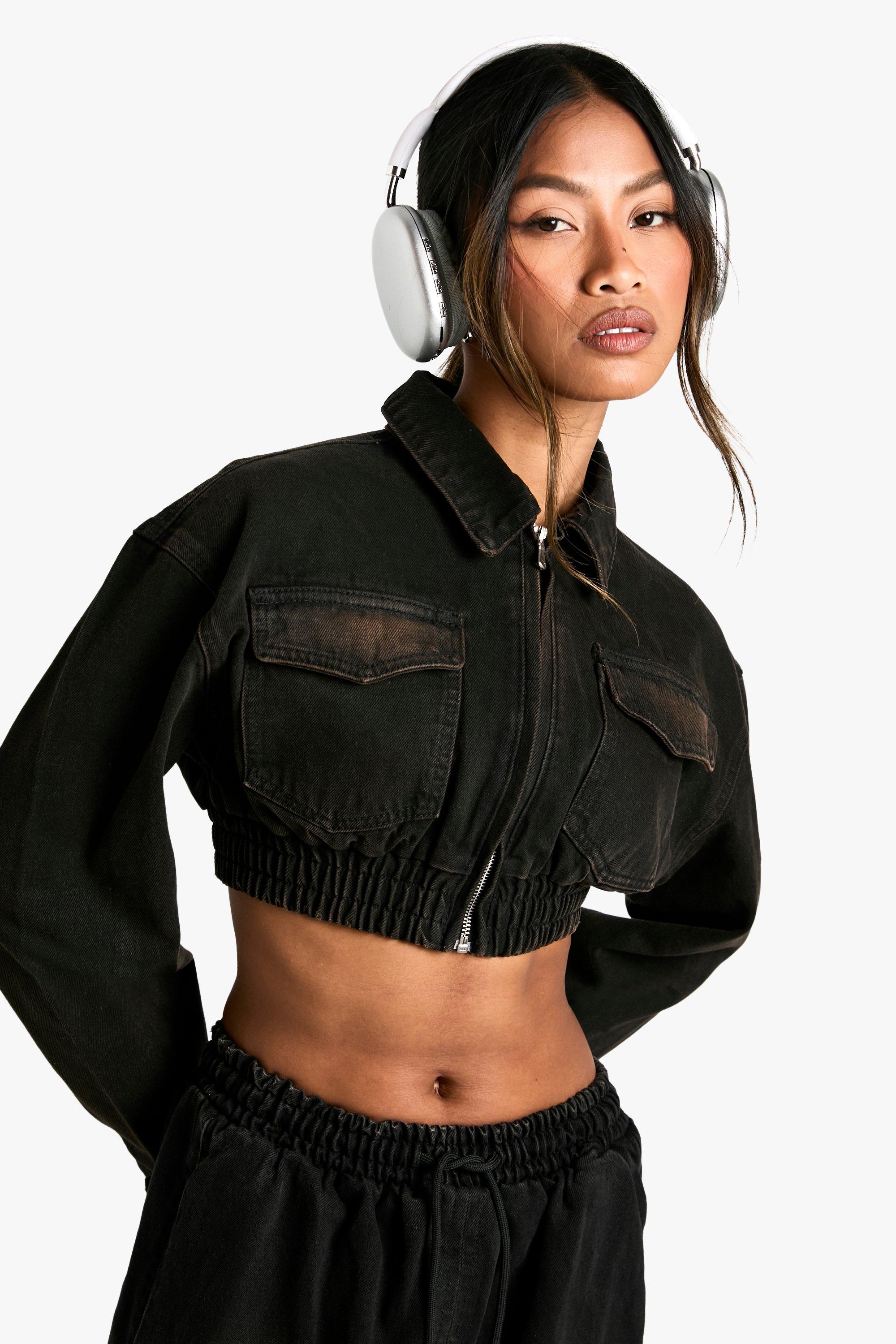 Washed Black Extreme Crop Denim Jacket boohoo