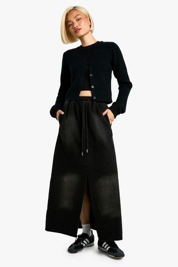 Black Washed Black Elasticated Waist Maxi Skirt