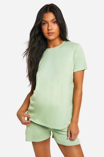 Sage Green Maternity Super Soft T-shirt And Short Lounge Set