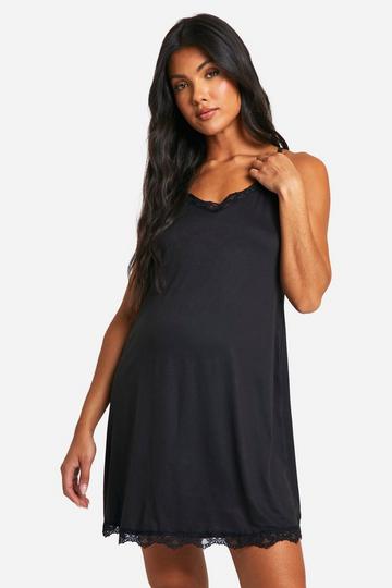 Maternity Super Soft Lace Trim Nightgown black