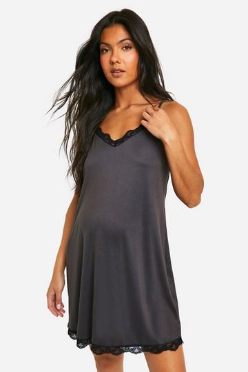 Maternity Super Soft Lace Trim Nightie charcoal