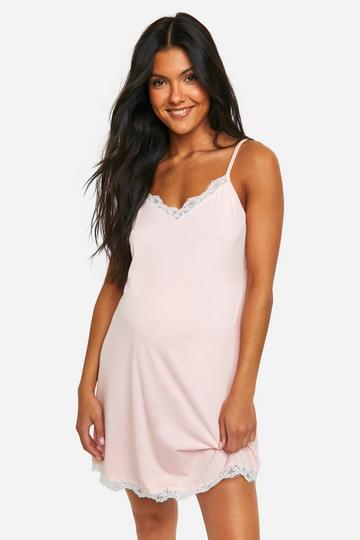 Maternity Super Soft Lace Trim Nightgown light pink