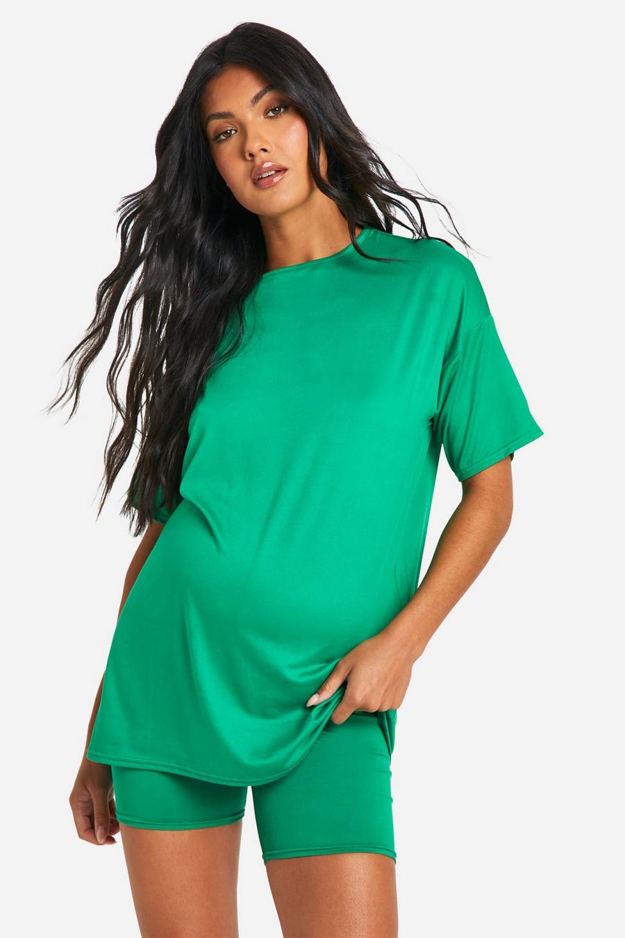 Bright green Maternity Super Soft Oversized T-shirt And Cycling Short Set