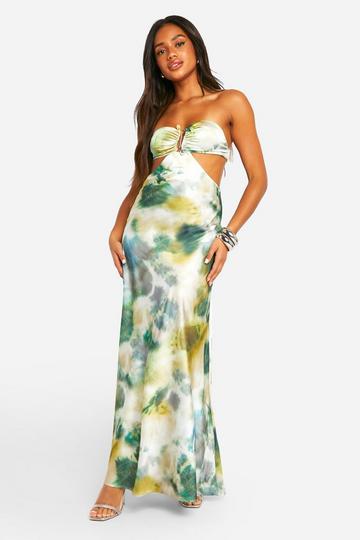 Printed Satin Bandeau Trim Maxi Dress multi