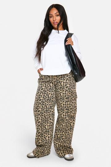 Plus Leopard Print Cargo Jeans leopard