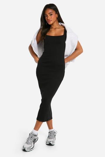 Black Basic Rib Square Neck Maxi