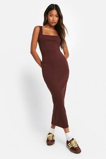 Basic Rib Square Neck Maxi chocolate